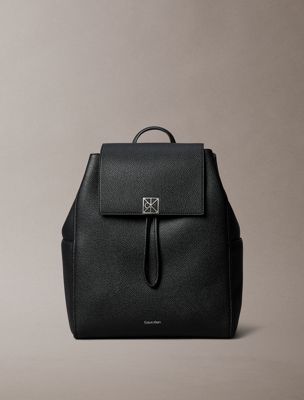black emblem logo hardware flap backpack for women calvin klein