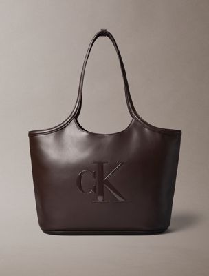 brown embossed monogram tote bag for women calvin klein