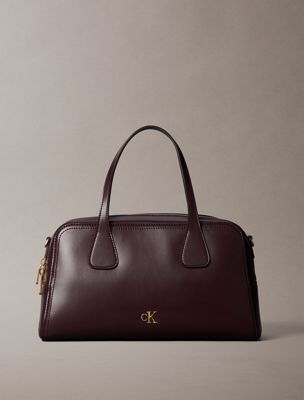 brown monogram hardware bowling bag for women calvin klein