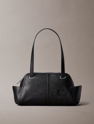 black embossed monologo shoulder bag for women calvin klein
