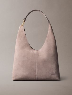 brown large soft suede shoulder bag for women calvin klein