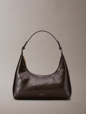 brown glossy logo convertible shoulder bag for women calvin klein