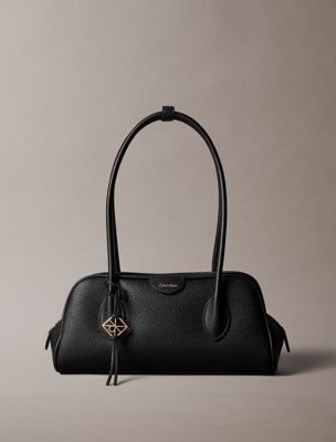 black trio compartment shoulder bag for women calvin klein