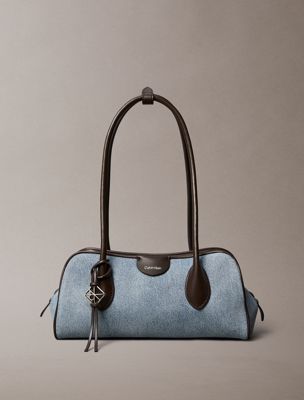 blue denim 3-compartment shoulder bag for women calvin klein