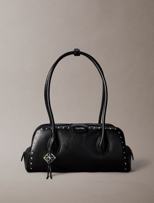 black trio compartment studded shoulder bag for women calvin klein