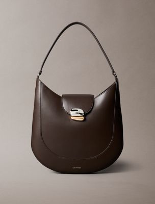 brown sculptural hardware shoulder bag for women calvin klein