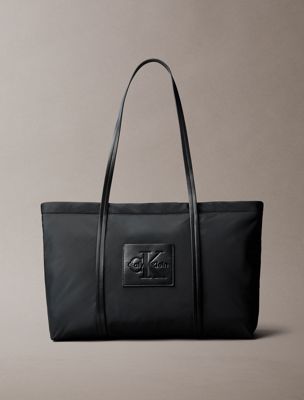 black embossed monologo tote bag for women calvin klein