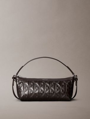 borsa da spalla lunga con emblem logo all-over impresso brown da donne calvin klein