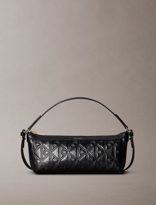 borsa da spalla lunga con emblem logo all-over impresso black da donne calvin klein
