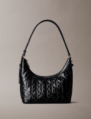 black debossed allover emblem logo small shoulder bag for women calvin klein