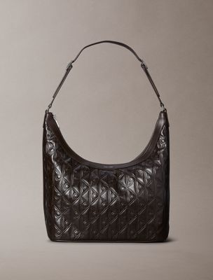 brown debossed allover emblem logo shoulder bag for women calvin klein