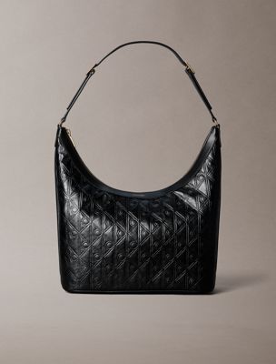 black debossed allover emblem logo shoulder bag for women calvin klein