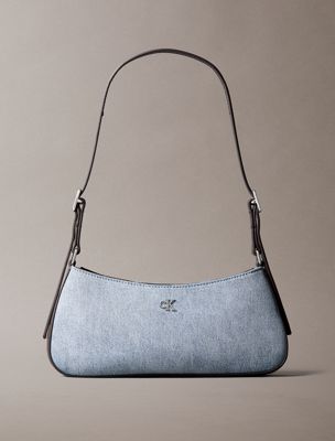 blue small denim monogram logo shoulder bag for women calvin klein
