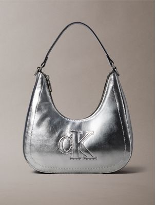 grey metallic monogram crossbody shoulder bag for women calvin klein