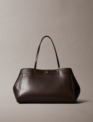 brown monogram crocodile large tote bag for women calvin klein