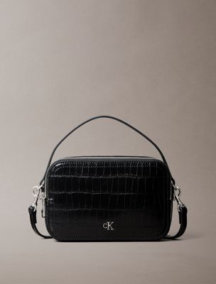 black monogramm-tote-bag im kroko-look für damen - calvin klein