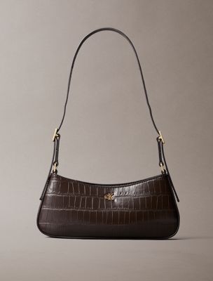 borsa da spalla con monogramma effetto coccodrillo brown da donne calvin klein