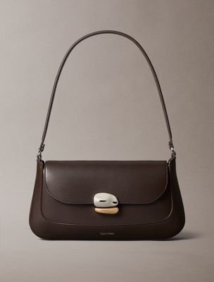 brown sculptural hardware shoulder bag for women calvin klein