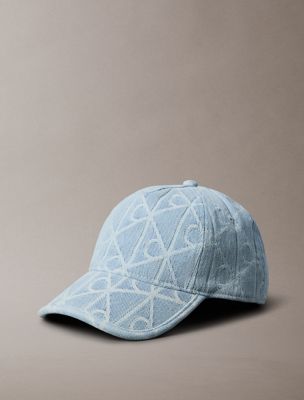 blue allover emblem logo denim baseball cap for women calvin klein