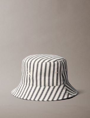 black gestreifter bucket hat mit monogramm-stickerei für damen - calvin klein
