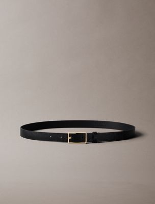 black/ antique light gold logo-gürtel aus vollnarbenleder für damen - calvin klein