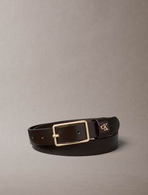 brown leather monogram hardware belt for women calvin klein