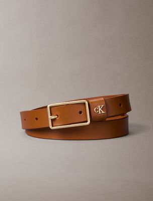 brown logo-gürtel aus vollnarbenleder für damen - calvin klein