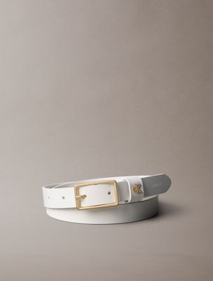 white full grain leather logo belt for women calvin klein