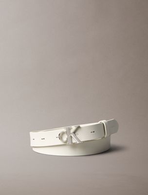 white leather monogram logo belt for women calvin klein