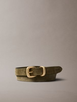 khaki soft suede chunky hardware belt for women calvin klein