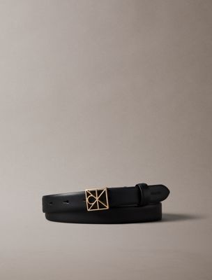 black full-grain leather emblem logo belt for women calvin klein