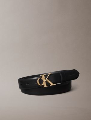 black leather monogram logo belt for women calvin klein