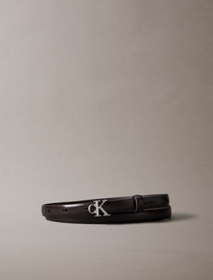 brown skinny leather monogram logo belt for women calvin klein