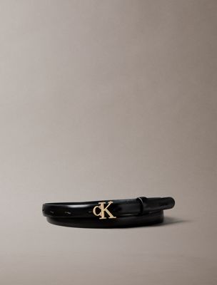 black skinny leather monogram logo belt for women calvin klein