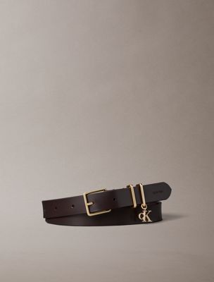 brown leather signature logo charm belt for women calvin klein
