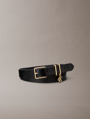 black leather signature logo charm belt for women calvin klein