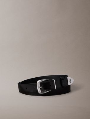 black leather tapered hardware belt for women calvin klein
