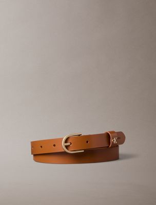 brown monogram rounded buckle belt for women calvin klein