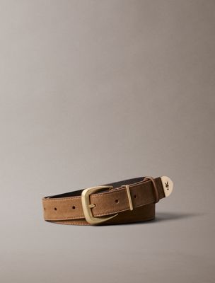 brown suede leather tapered hardware belt for women calvin klein