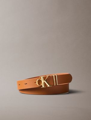 brown pebbled leather belt for women calvin klein