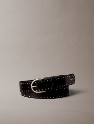 black leather studded belt for women calvin klein