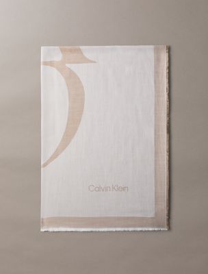 beige square chambray logo scarf for women calvin klein
