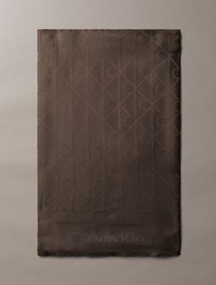 brown satin jacquard logo scarf for women calvin klein