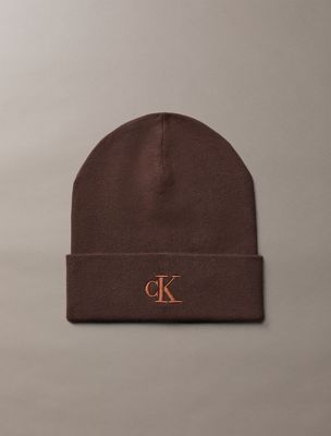 brown signature logo beanie for women calvin klein