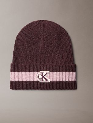 brown monogram stripe beanie for women calvin klein