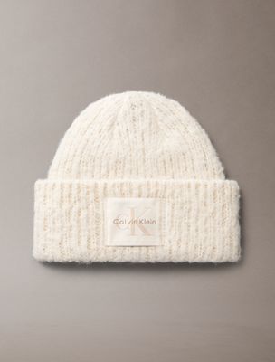beige plush satin-lined beanie for women calvin klein