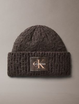 grey plush satin-lined beanie for women calvin klein