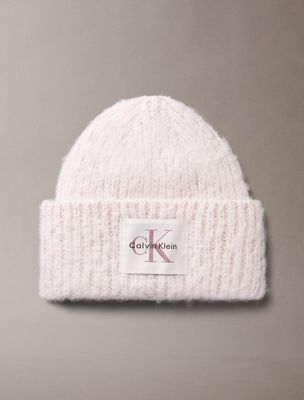 beige plush satin-lined beanie for women calvin klein