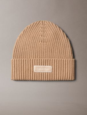 bonnet côtelé avec écusson à logo brown pour femmes calvin klein
