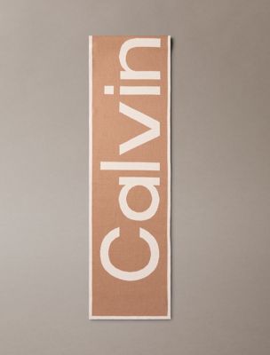 bufanda de punto jacquard con logo de algodón brown de mujeres calvin klein